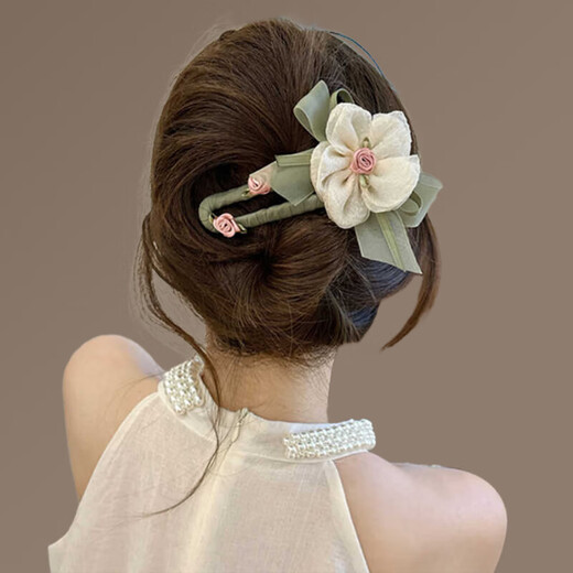 Genbe temperament flower one-line clip women's 2025 new high-end hair clip back head super fairy duckbill chuck headdress beige flower duckbill clip [1]