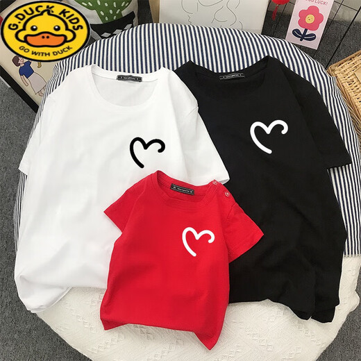 G.DUCKKIDS炸街亲子装三口2024新款潮一家四口t恤母女装夏装洋气纯棉短袖T N761：红色 190 3XL