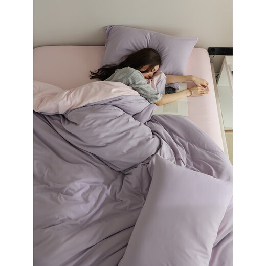 Category A baby-grade knitted cotton four-piece set, sleeping naked pure cotton Tianzhu cotton 100 cotton quilt cover sheet, fitted sheet, cream blue-double set, sheet style set 1.5m (5 feet) bed