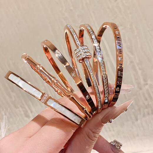 ROSENA SAMMI Rose Gold Titanium Steel Bracelet Women's Zircon Bracelet Light Luxury Jewelry Starry Gypsophila Full Diamond Bracelet Rose Gold-Titanium Steel