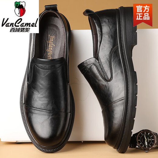 Région occidentale Chaussures en cuir camel 2025 Business officiels Chaussures décontractées en cuir authentique en cuir doux Sole respirant Chaussures de papa d'âge moyen 3527 Black Camel Brand officiel site officiel Flagship 38