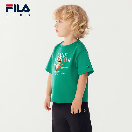 FILA【套装】斐乐童装儿童短袖T恤短裤2025年秋季新款休闲两件套 篱绿-GN 130