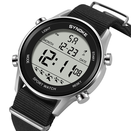 
SYNOKE Men's Sports Trendy Electronic Watch Canvas Nylon with Waterproof Outdoor Sports Climbing 9853 Black