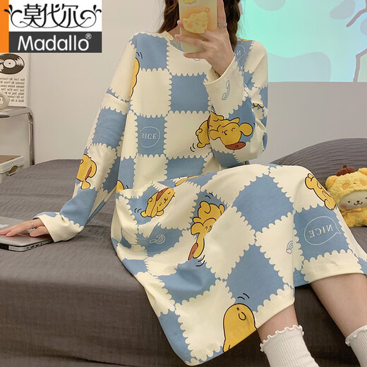 Modal 2025 Neues Nachthemd für Frauen lange Ärmel mittleren Herbst-Cartoon Lose Over-Knie-Pyjamas Dress Home Frühling und Herbst 16857 m