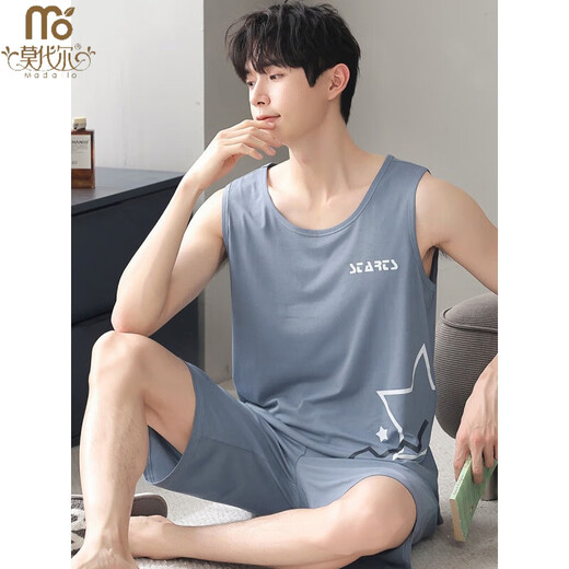 Modaler Herren-Pyjama, Sommer-Modalwesten-Shorts, kann im Sommer draußen getragen werden, ärmelloser Heimkleidungsanzug in Übergröße F-9207 L