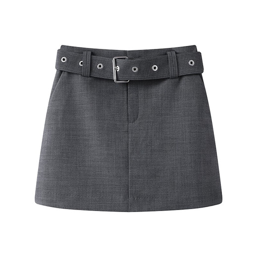 AQFB艾诺丝佳瑛官方旗舰店2025春款腰带高腰显瘦A字半身裙短裙女3523 烟灰色 213523 S