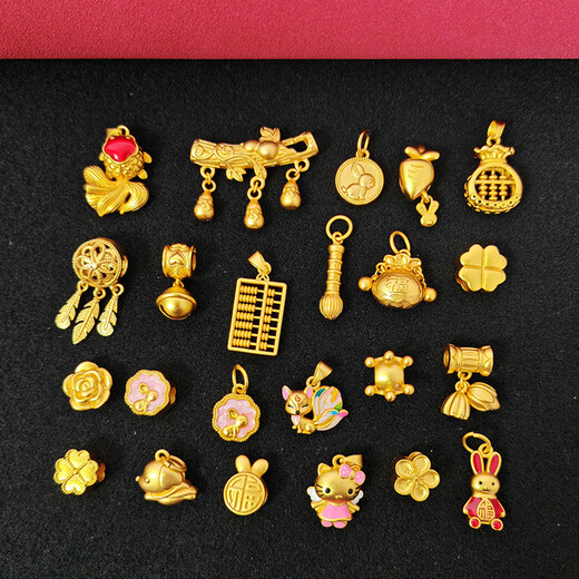 Pupan Lao Phoenix 999 gold color little rabbit transfer beads gold beads pendant sand gold bracelet diy accessories hand string with beads Pixiu beads Lao Fengxiang quality