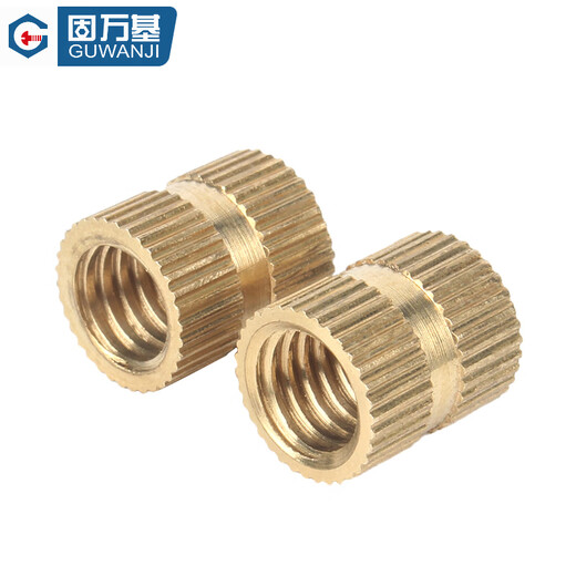 Guwanji double-pass knurled nut copper embedded parts copper flower nut injection molded copper nut screw cap copper insert M3-M8 M5*10-7 50 blind holes