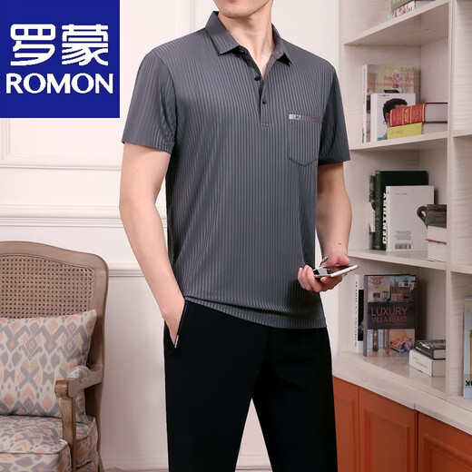 罗蒙爸爸夏装男士短袖t恤2025新款中老年运动服套装男夏季父亲节衣服 753灰色【单T恤】 4XL 【建议180-200斤左右】