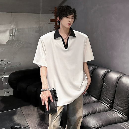7 high-quality cleanfit shoulder pad short-sleeved T-shirt for men's summer new front-shoulder polo shirt heavy loose half-sleeved top for men WYN-733 gray XL