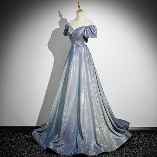 Wutuo light wedding dress starry sky gradient evening girl new host dignified atmosphere adult ceremony annual meeting light luxury niche voice WLN24063 gradient starry sky color 2XL