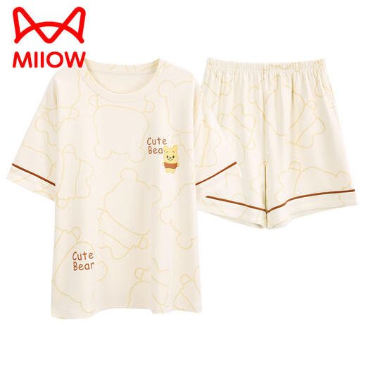猫人（MiiOW）睡衣女款夏季纯棉短袖短裤可外穿2025年新款全棉家居服套装 9856 品牌100纯棉 M 建议80-100斤穿