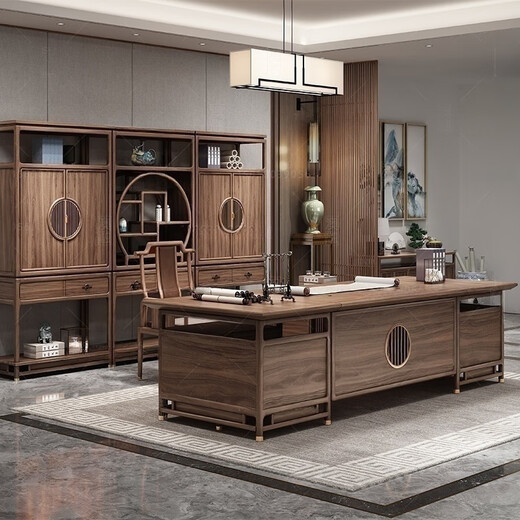 New Chinese style solid wood executive desk office desk and chair combination, simple and modern president's office furniture, ebony wood boss table, 2-meter boss table (ebony wood)