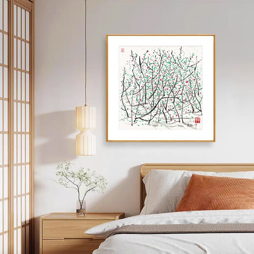 Qiao painted Wu Guanzhong Yingri lotus new Chinese style ink simple Chinese painting corridor bedroom living room entrance hall painting restaurant decoration painting 4 lotus 120*120cm hand-painted oil painting + aluminum alloy frame