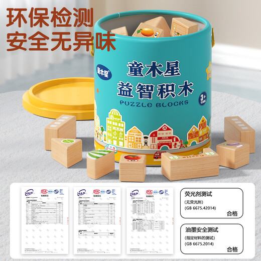 Kinder-Sternbausteine ​​aus Holz, 0–3–6 Jahre alt, können Kinderspielzeug aus Massivholz kauen, große Partikel, frühe Bildung, Puzzle-Montage, einjähriges Baby, Geschenk, 100 Massivholz-Bausteine, Aufbewahrungseimer