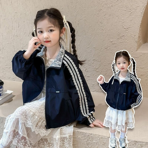 G.duck Girls Spring Jacket 2025 New Style Children's Jacket Spring and Autumn Korean Style Loose Girl Stand-up Collar Sun Protection Jacket Picture Color 110