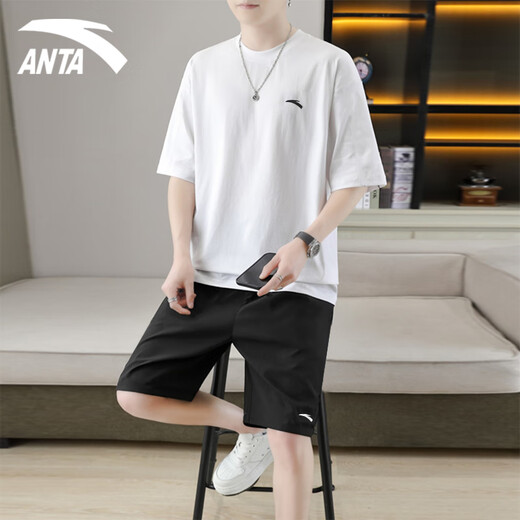 Anta Sports Suit Men's Summer New Ice Silk Derre rapide T-shirt à manches courtes à manches courtes Men Fitness Fitness Running Top Shorts Pure White L