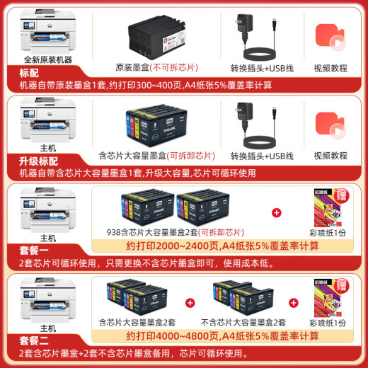HP HP Color Ink Jet Impresora A3A4 Home Office 9730 Máquina de copia de doble cara automática inalámbrica 9720 9730 A3/A4 Impresión y copia Escaneo de la bandeja de papel Dual Actación estándar [Host + Chip Cartucho de tinta de gran capacidad 1 Conjunto]