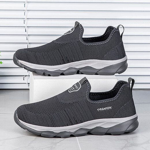 Middle-aged and elderly people's walking shoes for women breathable and comfortable non-slip elderly shoes soft and skin-friendly flying mesh travel hiking shoes XE-9928 light gray 36