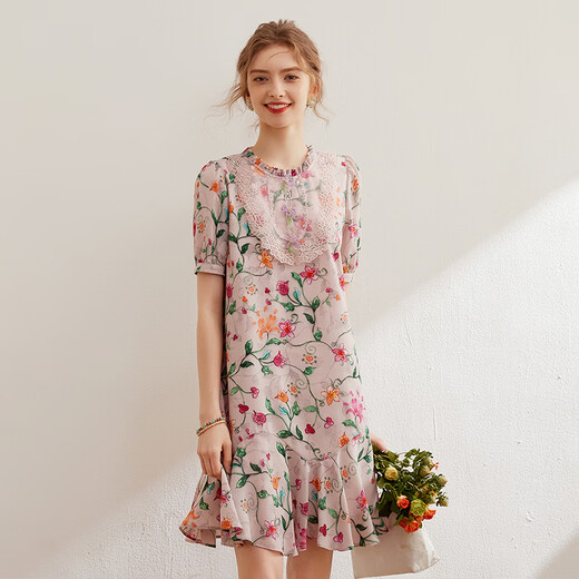 Ciervo blanco Everest Pendientes de madera Vestido floral redonda Summer NUEVO Temperamento bordado Decoración de flores Color XL
