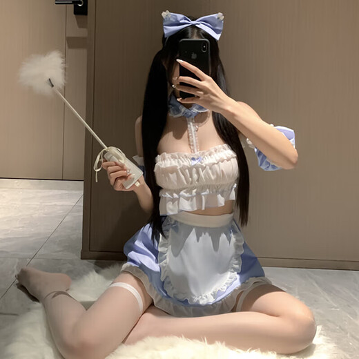 ROSELEX夫妻调情睡衣吊带丝袜包臀一体丁字裤男士情趣衣服夫妻刺激高档情 红+白【发箍+抹胸+短裙+围裙+臂环*2+T裤】 均码 【建议体重80-120斤】