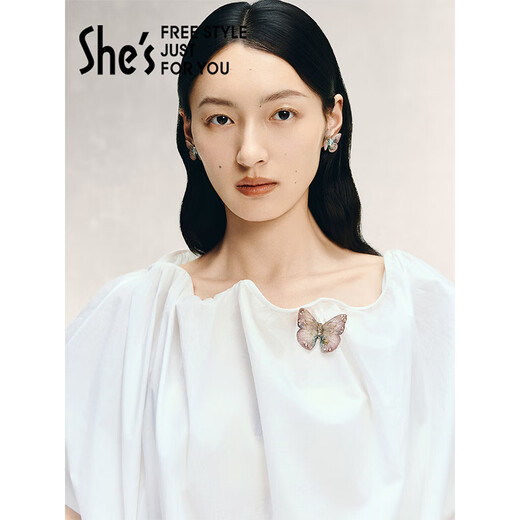 She s Qianzi natural replica original national style embroidered butterfly brooch high-end light luxury corsage pin birthday gift for women pink A0