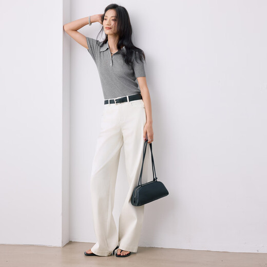 伊芙丽（eifini）伊芙丽百搭休闲POLO领修身针织衫女2025夏装新款通勤上衣女 沉檀灰 M 105-115斤