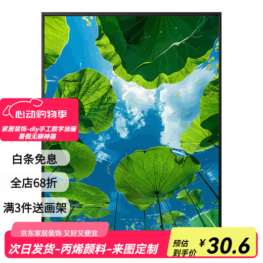 京佐（JINGZUO）荷塘风景数字油画diy填充涂色成人手工绘打发时间丙烯油彩画 qz3527 30*40cm实木内框+画笔颜料