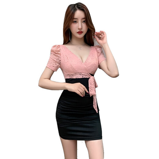 
BFXY nightclub work clothes, sexy dresses, nightclub KTV dress massage foot bath technician 3882 black 2XL Recommended 125-135Jin [Jin equals 0.5 kg]