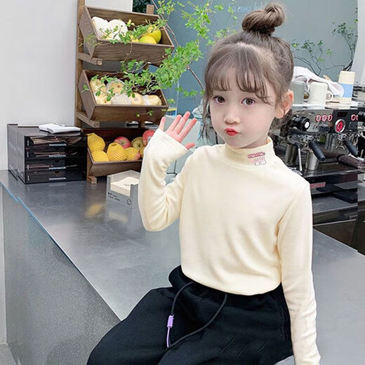 Girls German velvet bottoming shirt spring and autumn 2025 new children's velvet top with long-sleeved T-shirt for girls and older children HL-514 white 140