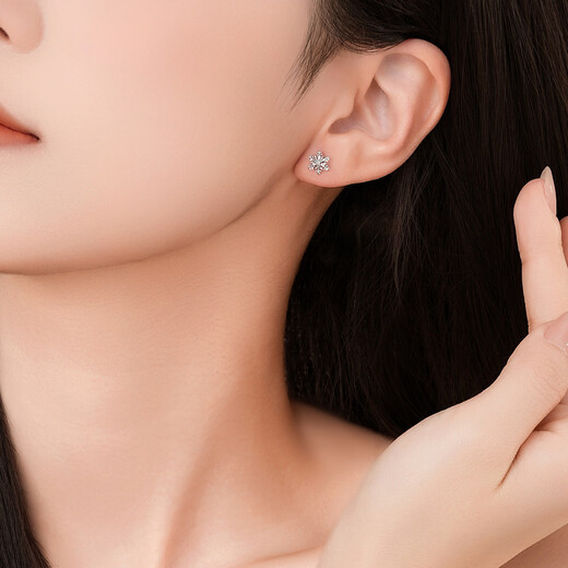 Chao Acer Frosty Snowflake Platinum Earrings for Women PT950 Earrings as a Birthday Gift for Girlfriend, Priced at RMB 170, 0.75g, One Pair, Contains Silicone Ear Plugs