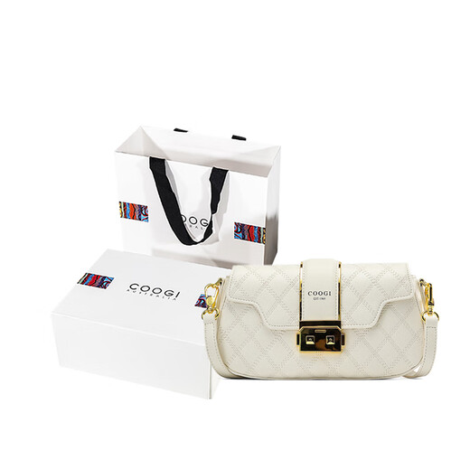 COOGI fashionable diamond pattern high-end versatile commuter bag women's bag PU underarm bag one-shoulder crossbody bag regular women black medium gift box + brown mobile phone bag