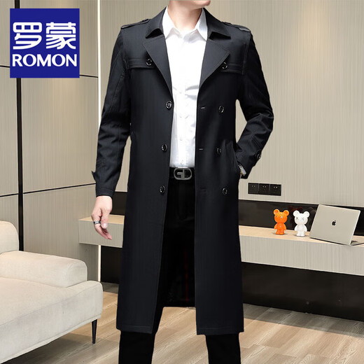 ROMON extra long over the knee spring and autumn versatile windbreaker men's mid-length trendy 2025 autumn and winter new coat double-breasted coat 2168-135 Khaki over the knee L 120-140 Jin Jin equals 0.5 kg