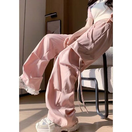 Pantalon de travail de usure de dopamine simple décontractée pour les femmes au printemps et à l'été cordon hip-hop mince-feel large pantalon de plancher