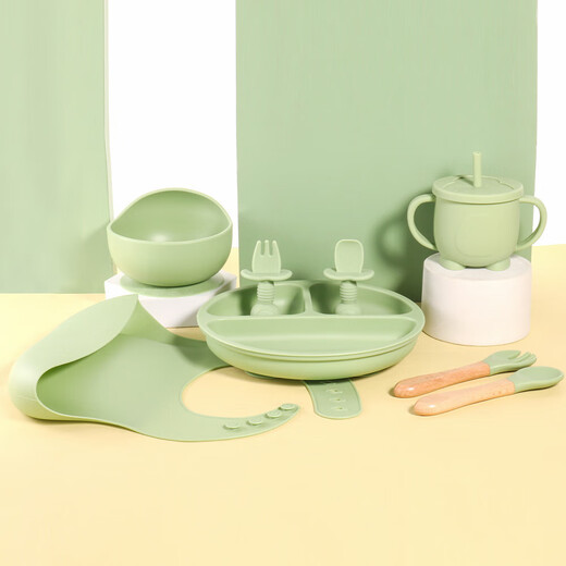 Children's Bear Fork Spoon Set Baby Eating Training Silicone Licking Spoon Silicone Fork Spoon Baby Supplementary Tableware Spoon Military Green Fork Spoon