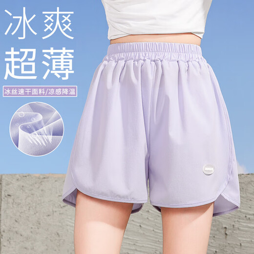 ONEDEW女童速干运动套装夏季儿童羽毛球网球训练服夏装中大童短 9889棉T白色+紫色短裤 130 cm