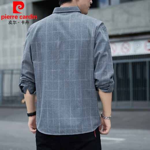 Pier Cardin high-end shirt men's long-sleeved spring and autumn lapel jacket loose top thin casual men's shirt men K12108 gray L