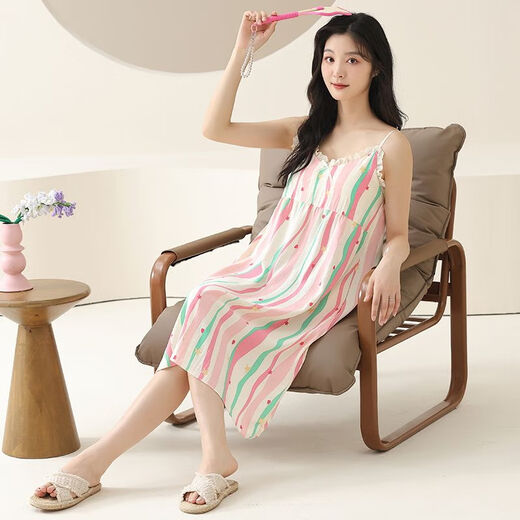 西忘睡裙女夏季带胸垫一体2025年新款性感田园风吊带睡衣可外穿家居服 C6625 小猫咪 2XL