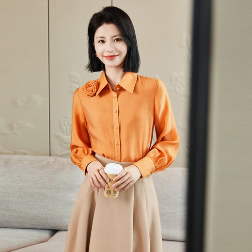 
FHHUABD orange shirt suit for women 2025 new style small temperament professional suit women shirt top autumn 1098 black skirt S