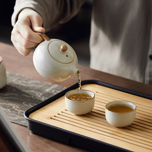 Yipot Tea Ru Kiln Teapot Household Ceramic Teapot New Kung Fu Tea Set Office Guest Drinking Teapot Small Teacup One Pot 2 Cups Xishi Pot + Perfect Cup