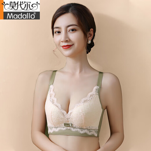 莫代尔内衣女小胸聚拢显大夏季薄款收副乳防下垂胸罩2025新款无钢圈文胸 蓝色 70A 32(上薄下厚)