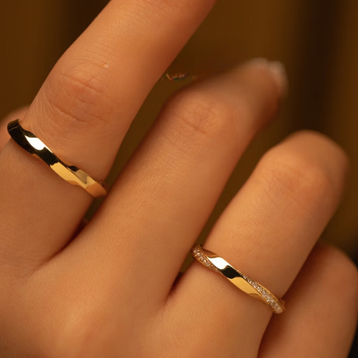 Yuansi Wedding Ring 18k Gold Couple Ring Möbius Cycle Design Unisex Ring Engraving 18K 18k Gold Yellow Gold (No Diamonds) Size 7/8/Single