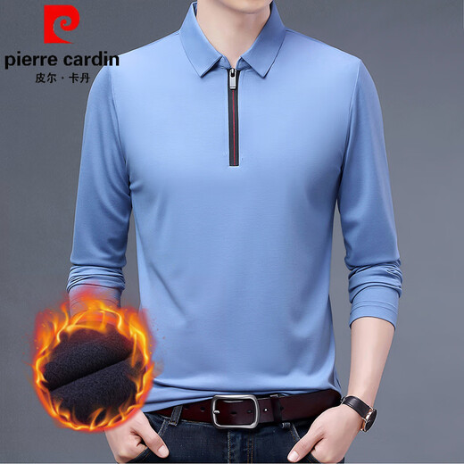 皮尔卡丹（pierre cardin）中年长袖t恤男2025秋季新款品牌半拉链休闲纯棉薄款翻领打底衫男 6623黑色 薄款 M 165码