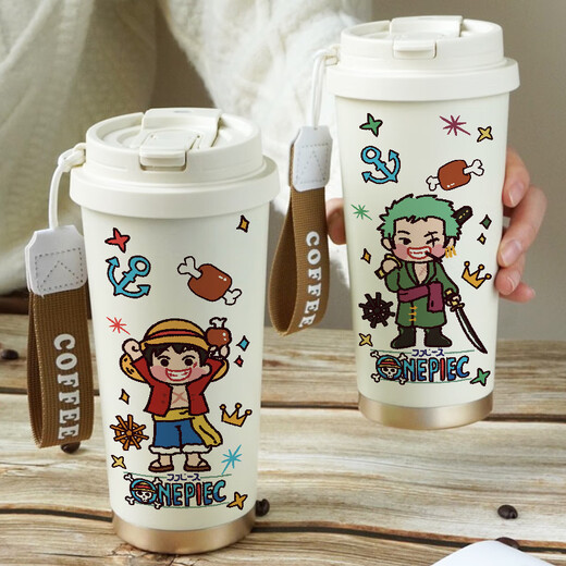 Chengliu One Piece Thermos Cup Surrounded by Luffy Men's Zoro Student Water Cup Small Portable Ceramic Inner Coffee Cup 316 Inner Coffee Cup 530ML-HA1585