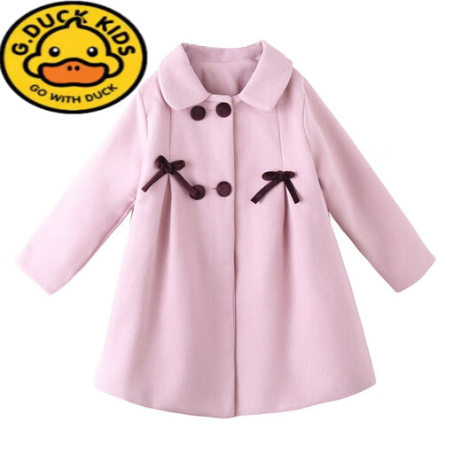 G.DUCKKIDS Girls' Autumn and Winter Style Double-sided Woolen Coat for Medium and Large Children Korean Style Western Style Children's Thickened Woolen Cotton Coat Coat Trendy Pink Bow Woolen Coat 120 Recommended for 6-7 years old