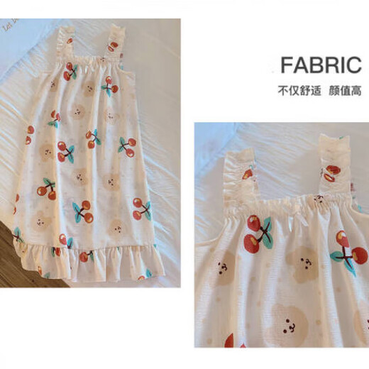 Sangqin Summer Surgevend Pajamas Женское платье Симпатичная ночная рубашка Студент Студент Летняя хлопчатобумажная тонкая домашняя одежда MJF_ MJF_9272# Жилетный вишневый медведь М. Рекомендуется 80-95JIN [Джин равняется 0,5 кг]