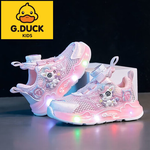 G.DuckKids Petites chaussures de sport de filles de canard jaune 2025 Nouveau printemps et été décontracté polyvalent Luminous Sports Pony Lily Mesh Chaussures B689 Purple double filet 30 longueur intérieure d'environ 18,4 cm