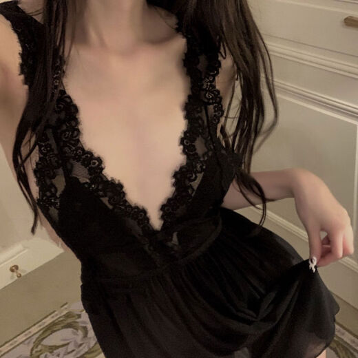 Sexy lingerie, large size uniform, mood opening, sexy pajamas, women's one size fits all 85140Jin Jin is equal to 0.5kg black nightgown thong