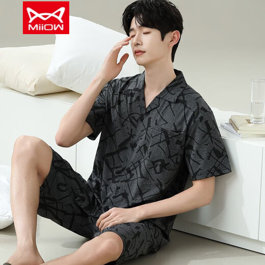 Catman (Miiow) Pyjamas Herren Sommer-Kurzärmel-Shorts im Sommer Dünne Männer-Männer-Stil können an der Außenseite locker und lässig und locker mit großer Heimkleidung 6624 Männerstil 3xL Standard (High 185200 Jin [Jin gleich 0,5 kg]) getragen werden.