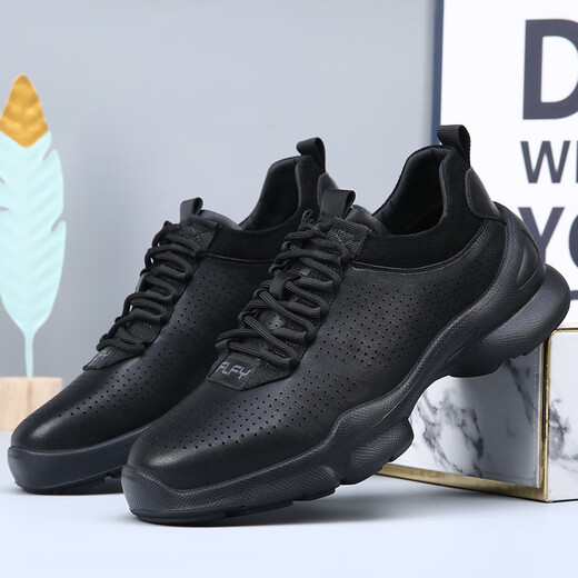 
NOSSKISS International Luxury Brand Men's Shoes 2025 New Leather Sports and Casual Shoes Summer Hollow Breathable Soft Sole Hiking Shoes Black [Hidden Breathable] 40 Equal to Sports Shoes 41 Size